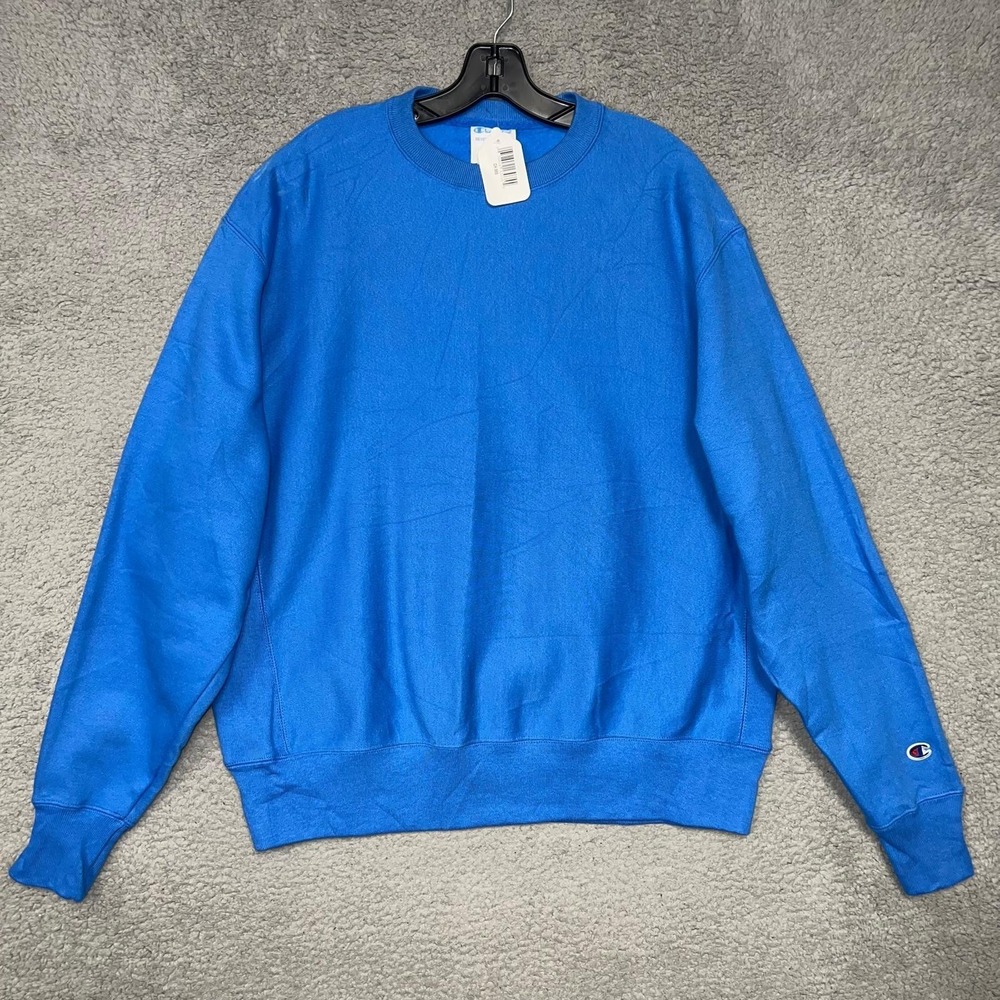 NOS Champion Sweater Men's Size L Blue Reverse Weave Embroider Logo Pullover VTG